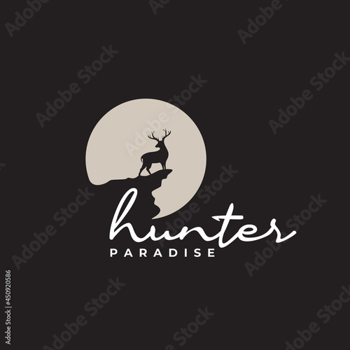 logo of Deer look back over the abyss with full moon background design