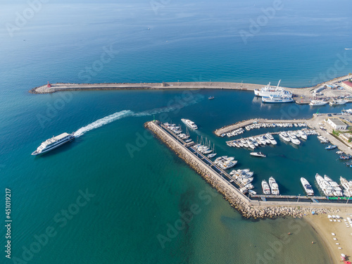 Terracina , Latina Italy , Italian Sea, Mediterranean sea destination. Aerial view Terracina 