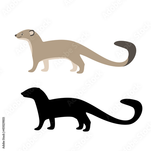 mongoose flat style, black silhouette, vector illustration