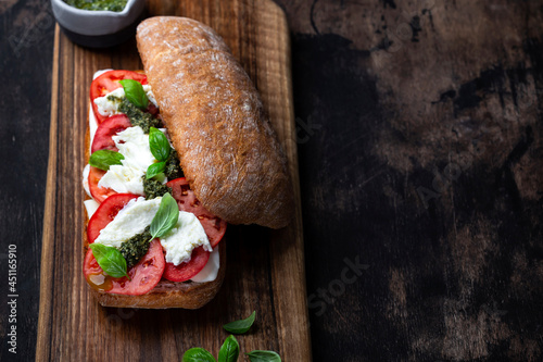 ciabatta bread with mozzarella, tomatoes and basil