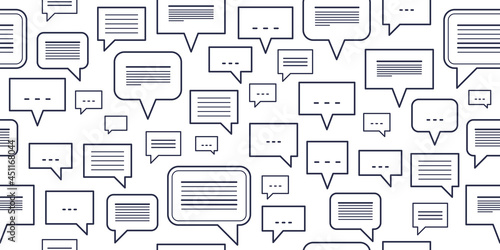 Speech bubbles seamless vector background, endless pattern with dialog signs, talk and discussion theme, social media communication.