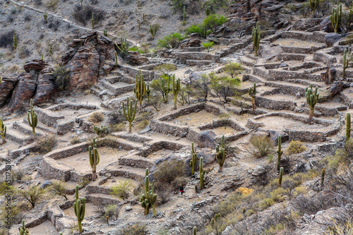 Areal view of the ruins of the ancient pre-Columbian city of Quilmes in northwest Argentina