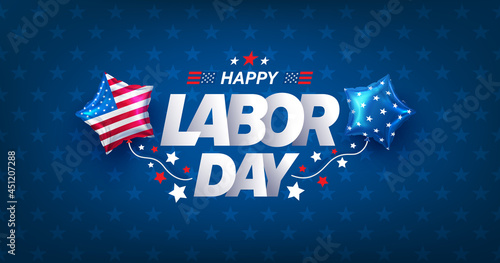 USA Labor Day Banner and poster template.USA labor day celebration with american balloons flag on blue.Sale promotion advertising banner template for USA Labor Day Brochures,Poster or Banner.