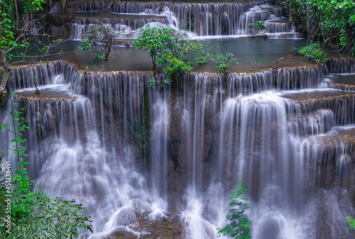 Huai Mae Kamin waterfall (Fourth level) Srinakarin Dam in Kanchanaburi, Thailand.