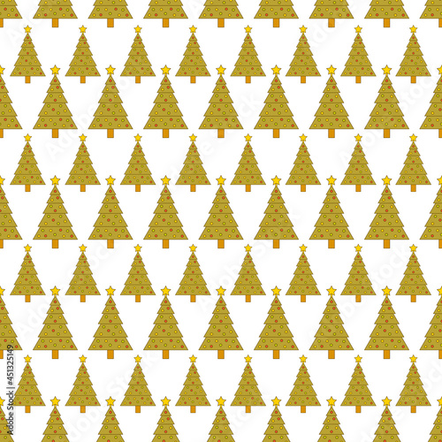 Seamless pattern with flat outline Christmas trees on white.
