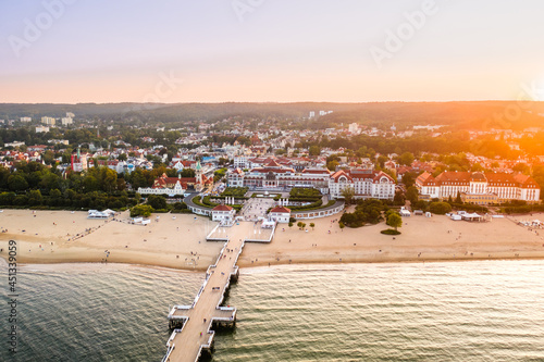 Wooden pier in Sopot in the morning with the colors of sunset. Poland. Europe