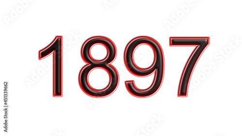 red 1897 number 3d effect white background