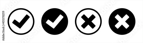 Check mark or checkbox pictogram icons set. Black tick icons. Black check mark icon. Circle tick approved symbol.