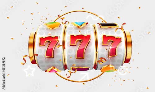 Golden slot machine wins the jackpot. 777 Big win concept. Casino jackpot.