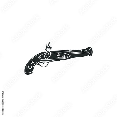 Blunderbuss Gun Icon Silhouette Illustration. Pirate Weapon Vector Graphic Pictogram Symbol Clip Art. Doodle Sketch Black Sign.
