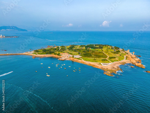 Aerial photography of island coastline