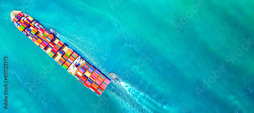 Container ship in ocean, Freight Transportation cargo,Shipping,Nautical Vessel. Logistics import export Container Cargo ship over sea. OverseaTransport business.