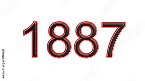 red 1887 number 3d effect white background