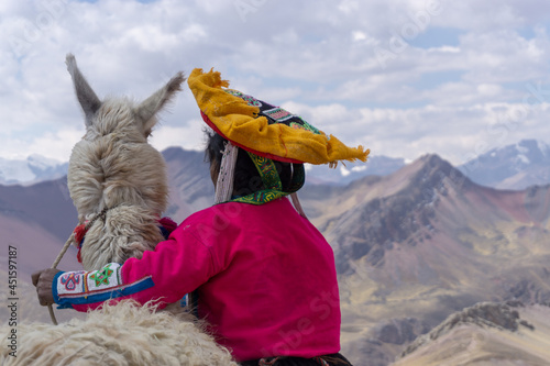 Cusco, Peru, August 22 2019: Indigenous peoples of South America coexist with nature and animals.