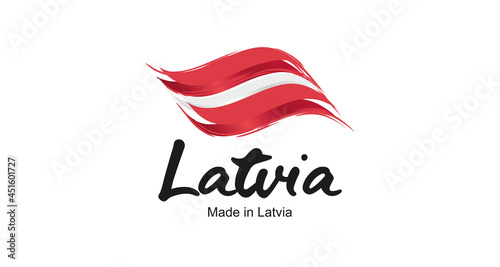 Made in Latvia handwritten flag ribbon typography lettering logo label banner