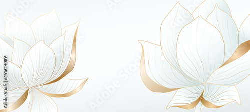 Light background with lotus flowers with golden elements for web banner design, packaging or social media splash screen.