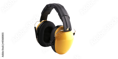 Yellow earmuffs to protect ears when working in a noisy environment, this tool is included in hearing protection, part of safety first in ppe
