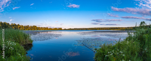 Evening landscape on the forest lake Michurinskoe