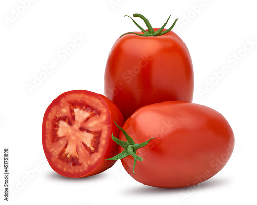 Italian, San Marzano, Plum or Roma Tomatoes isolated on white background including clipping path