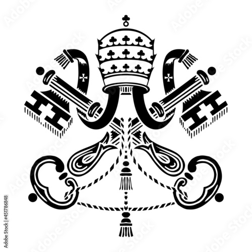 Holy see emblem vector icon. Vatican symbol black silhouette detailed illustration isolated on white 