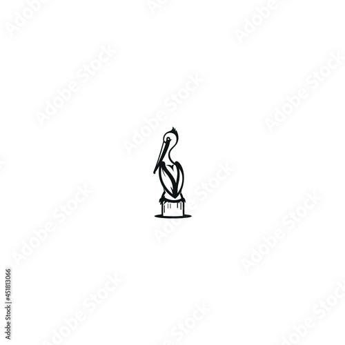 pelican silhouette logo design.large throat bird.simple line pelican design.vector symbol, outline 