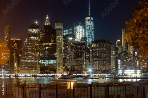 Lower Manhattan skyline at night from the Brooklyn Promenade.