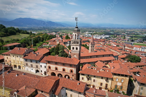 Aerial view of the town of Saluzzo, one of the best preserved medieval villages in Piedmont, Italy