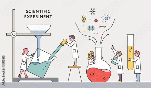 Scientists are experimenting with huge experimental equipment. vector design illustrations.