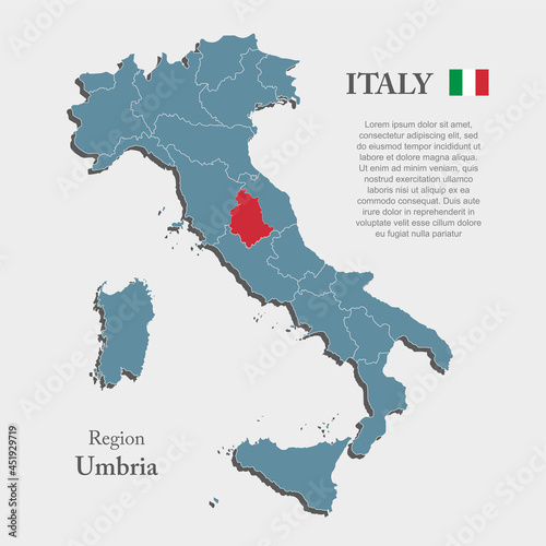 Vector map country Italy and region Umbria