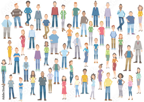 Group of faceless people standing on white background. Vector illustration in flat cartoon style.