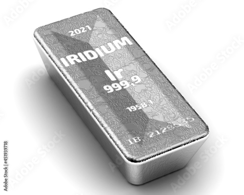 The highest standard iridium bar. One ingot of 999.9 Fine Iridium bar on white background. 3D illustration