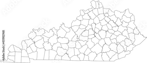 White blank vector map of the Federal State of Kentucky, USA with black borders of its counties