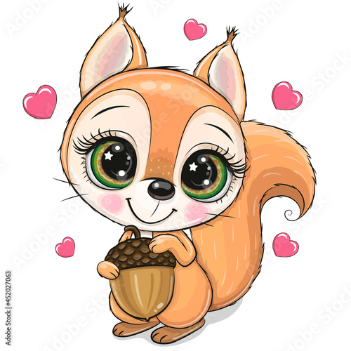 Сartoon squirrel with an acorn isolated on a white background