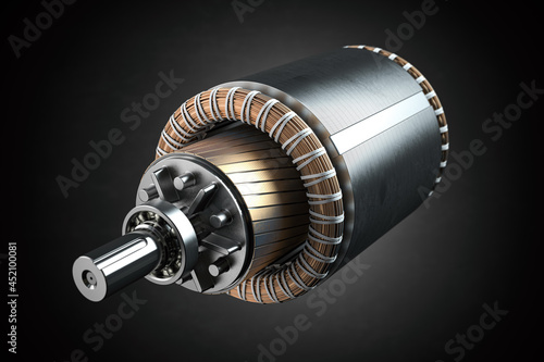 Rotor and stator of electric motor on black background.
