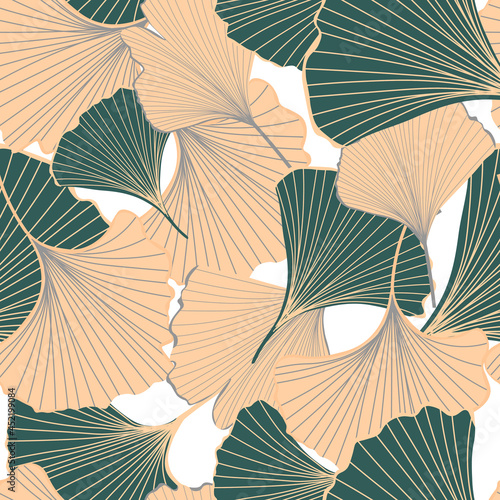 Vector stock illustration of gingko leaf. An endless pattern of green leaves. For wrapping paper. Ideal for wallpaper, surface textures, textiles.