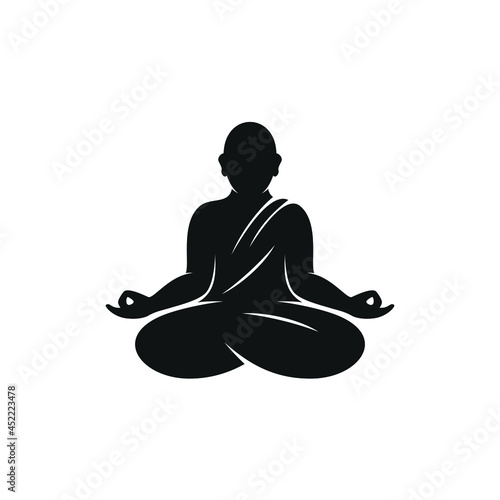 silhouette Buddhist monk meditating illustration 
