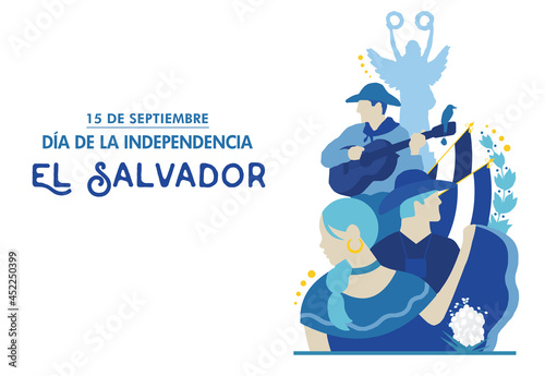El Salvador Independence Day, 15 de septiembre, Fiestas patrias, cultural events, traditions, traditional dress, national symbols, torogoz bird, Plaza Libertad, folkloric, flor de Izote - VECTORS