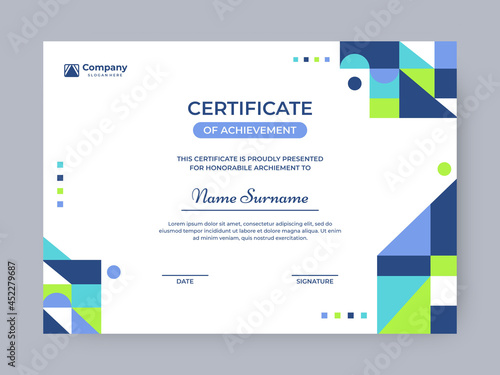 Colorful mosaic certificate template vector design