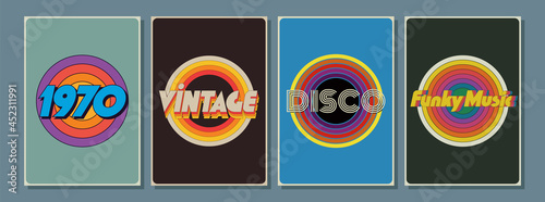 1970s Background Set, Vintage Color Templates for Posters, Covers, Illustrations 