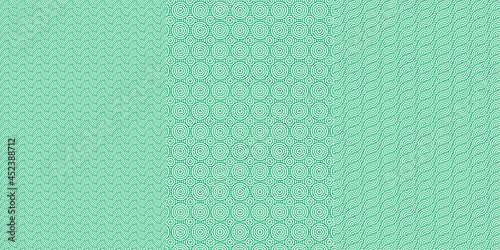 tres patrones de circulos sobrepuestos verdes