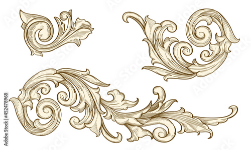 Set of ornate vintage baroque decorative floral scrolls