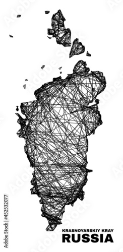 Net irregular mesh Krasnoyarskiy Kray map. Abstract lines form Krasnoyarskiy Kray map. Wire frame flat net in vector format.