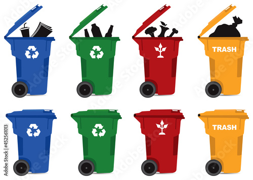 Recycle and trash bin icon set