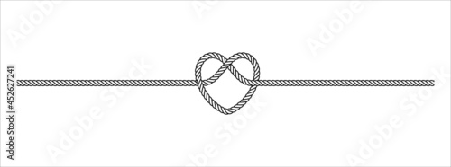 Heart shape rope tie vector illustration. Rope lace line vector. Pretty rope knot form.