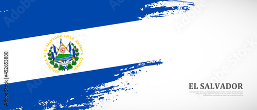 National flag of El Salvador with textured brush flag. Artistic hand drawn brush flag banner background