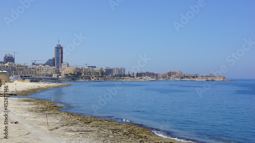 Panoramic view on Saint Julian's city from Sliema city viewpoint. Malta.