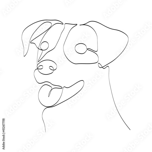 Continuous one line drawing with Jack Russell Terrier. Contemporary vector illustration on white background. Black line art on white background.