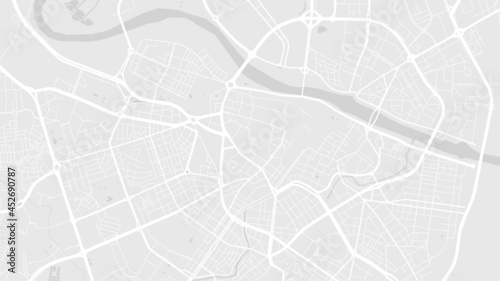 White and light grey Zaragoza City area vector background map, streets and water cartography illustration.