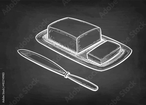 Chalk sketch of butter and table knife.
