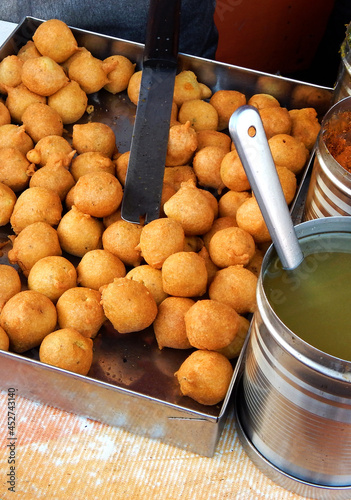 view of Indian Street Food Mysore bonda and different chutneys